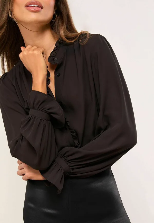 

Блузка прямого кроя с оборками и пуговицами Lipsy, Black