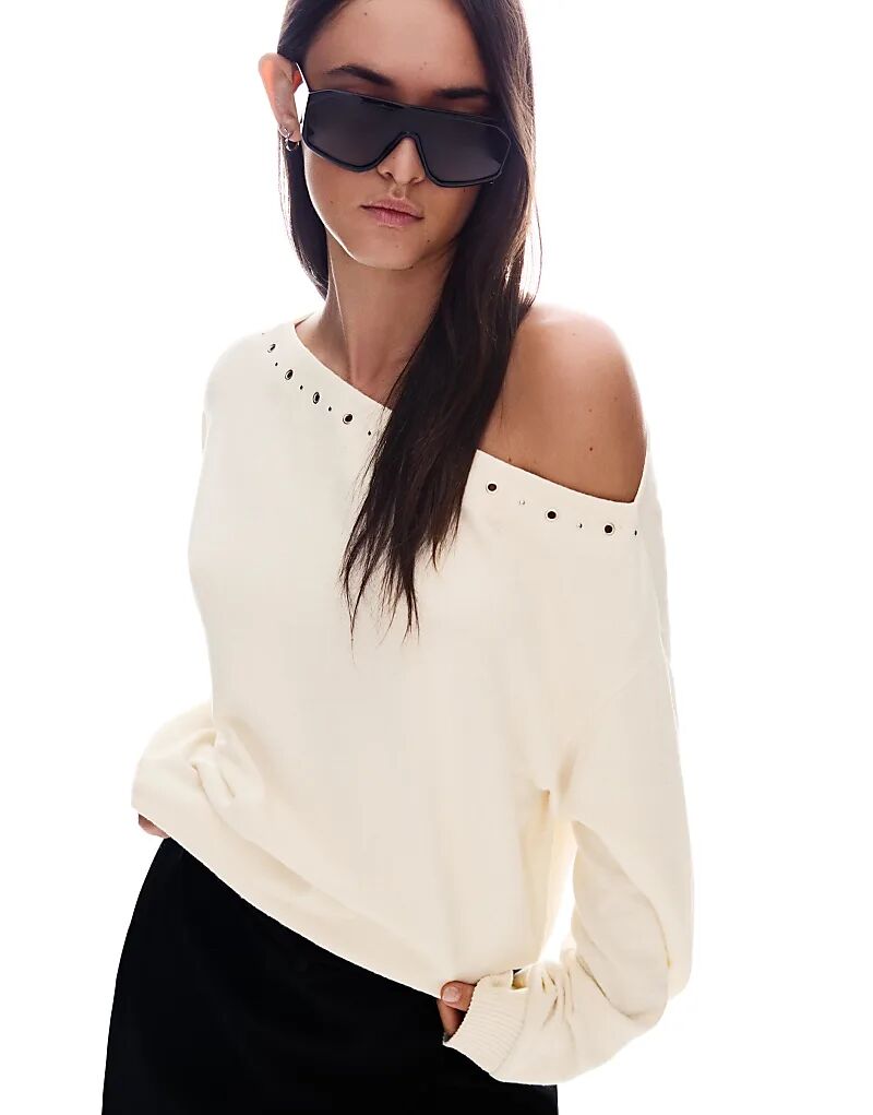 

Вязаный свитер Bershka Studded в цвете экрю