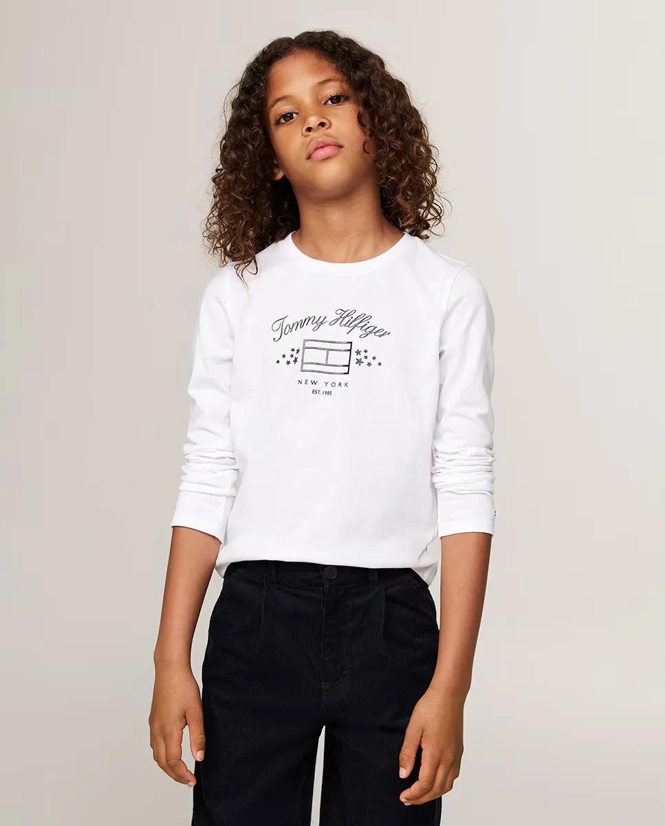 

Футболка для девочки с длинными рукавами и круглым вырезом Tommy Hilfiger, белый