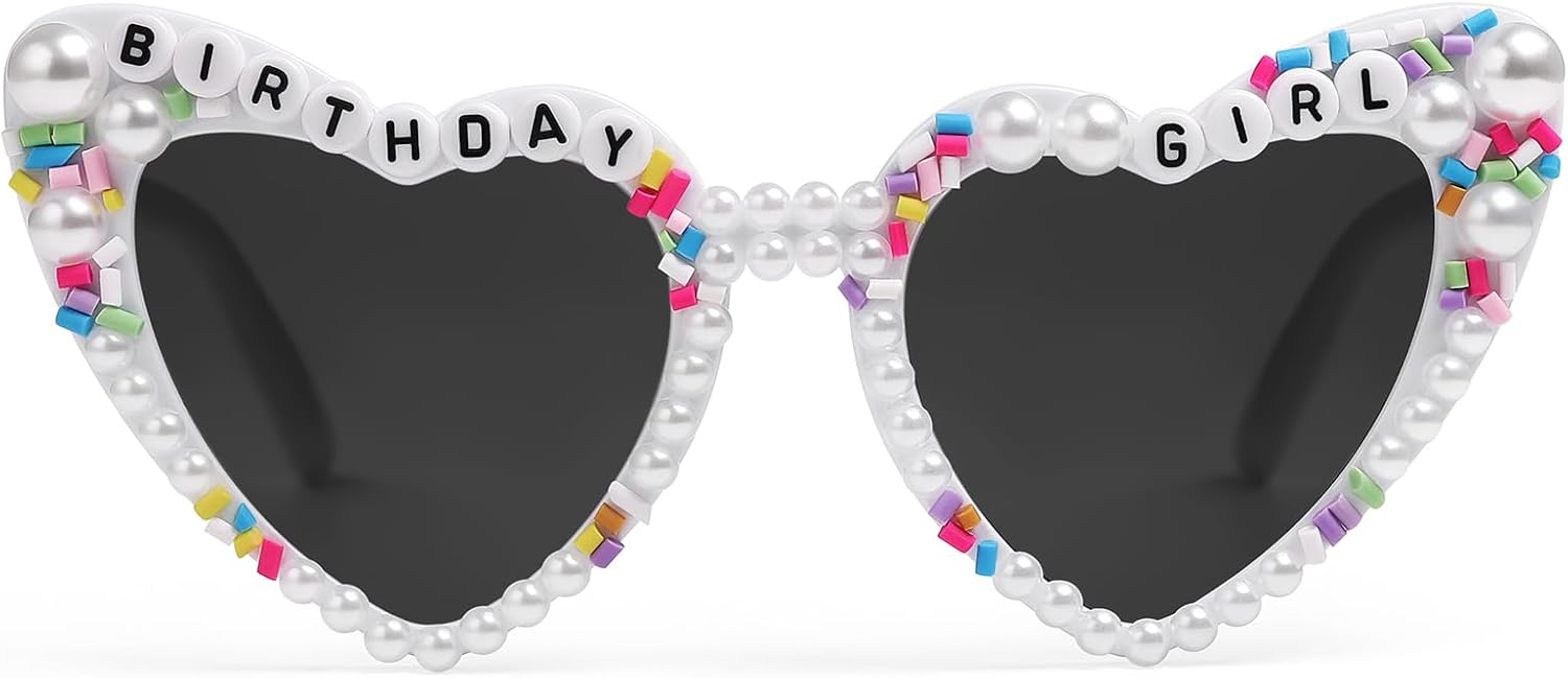 

Очки в форме сердца от Etercycle, солнцезащитные очки в форме сердца для именинницы, милые жемчужно-белые солнцезащитные очки, подарок на день рождения для украшения вечеринки, White Girl