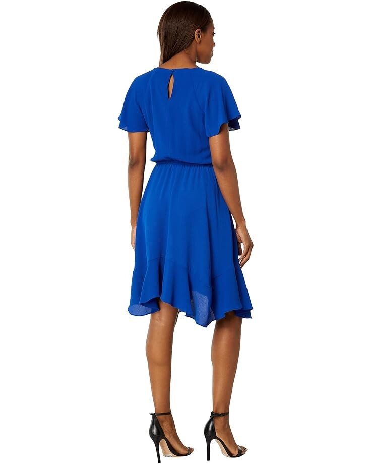 

Платье London Times Pleated Keyhole Jewel Neck Elastic Waist Dress, синий