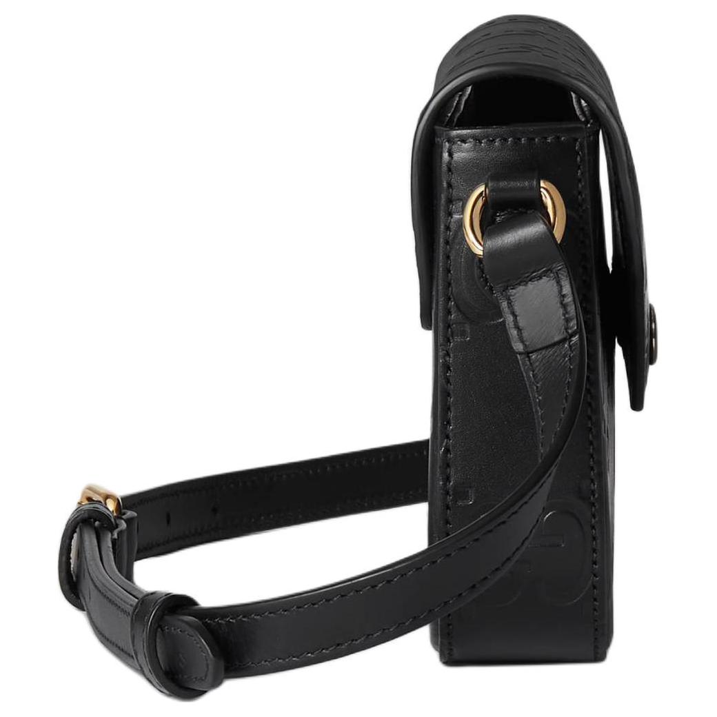 Gucci Кожаная сумка через плечо, мини-сумка-кроссбоди, унисекс, черная — фото 3