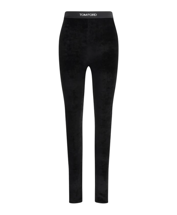 

Эластичные блестящие велюровые леггинсы с фирменной расцветкой Tom Ford, черный