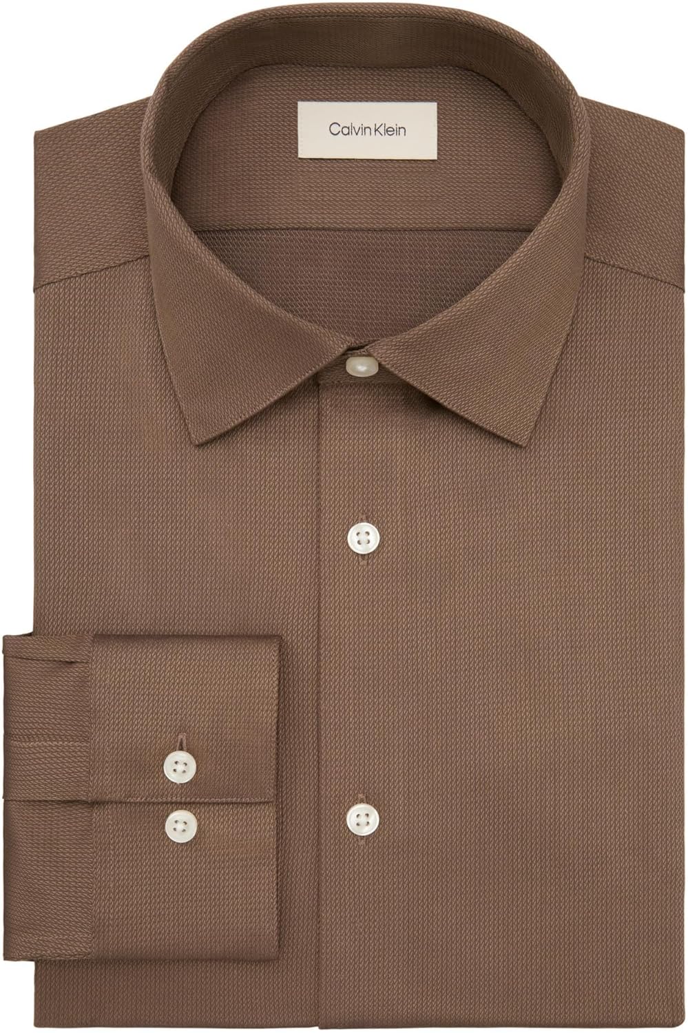 Мужская рубашка Calvin Klein, классического кроя, не глажущаяся, однотонная, New Tan — фото 3