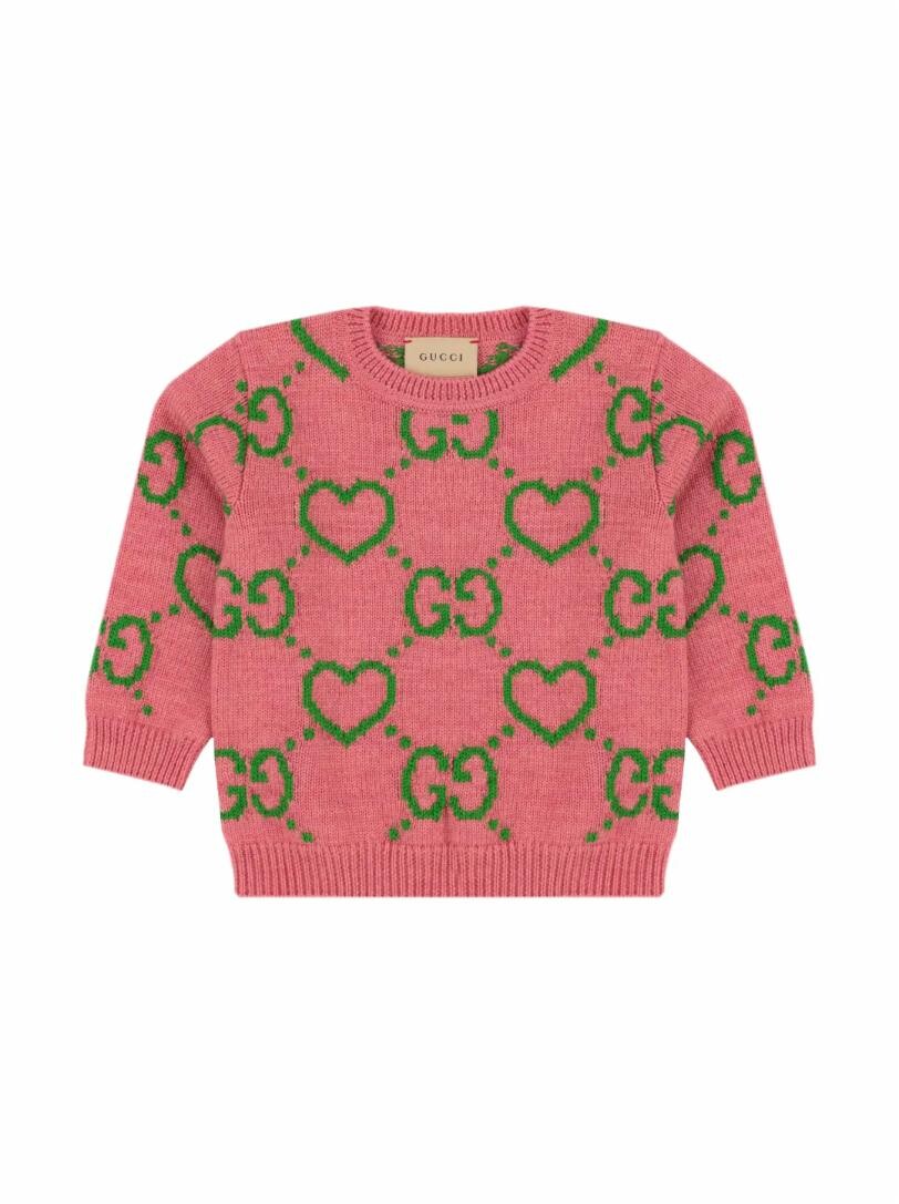 

Шерстяной джемпер с монограммным принтом Gucci, розовый