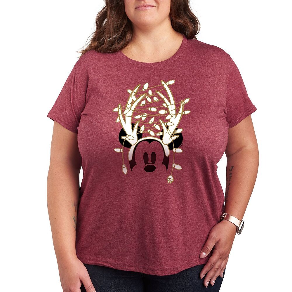 

Футболка с золотыми блестками и рисунком Disney's Mickey Mouse Plus Antlers, цвет Heather Dark Red