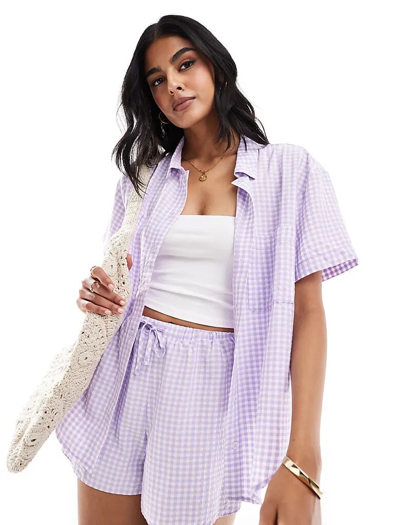 

Рубашка Miss Selfridge в лиловую клетку в клетку с короткими рукавами (часть комплекта)