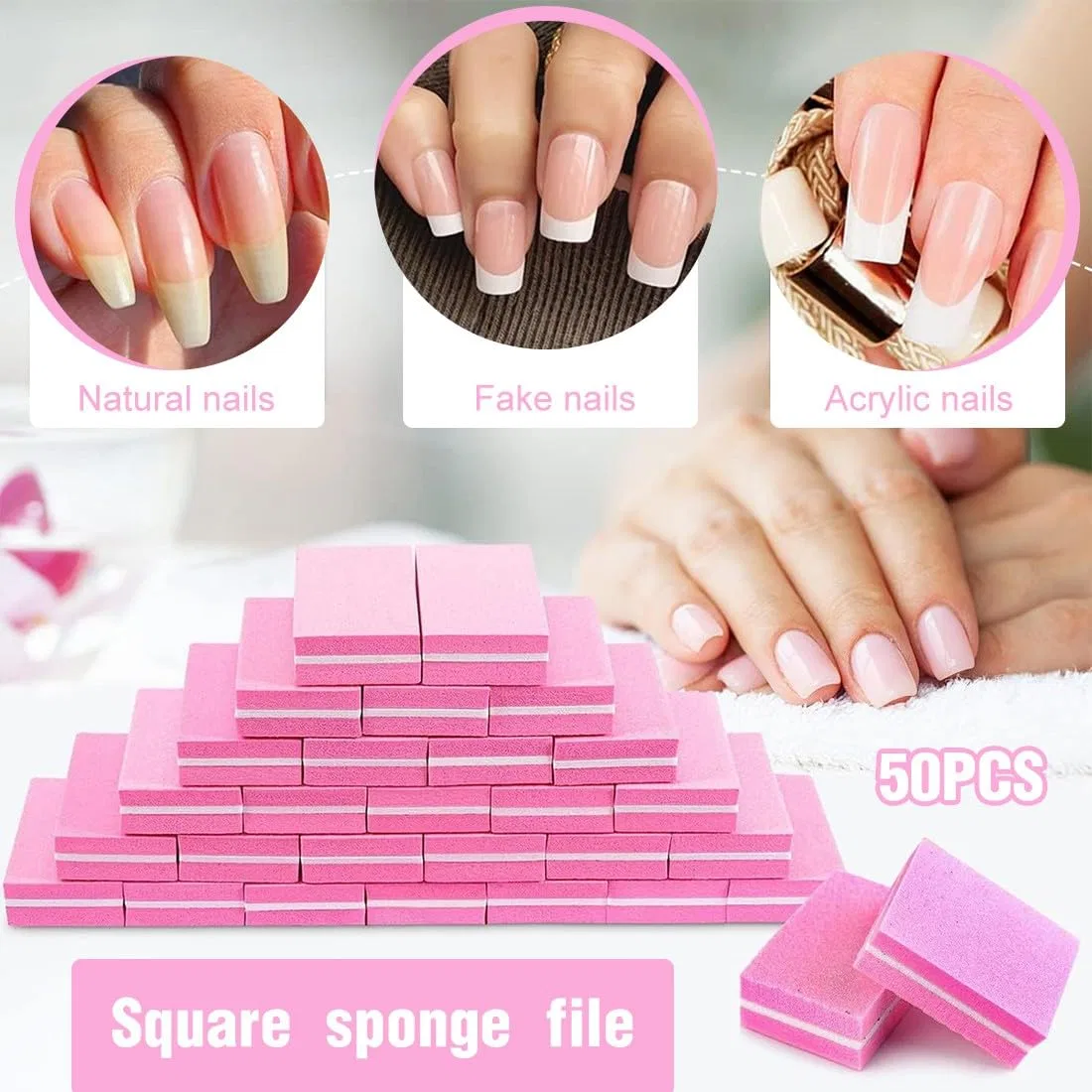 Набор из 50 шлифовальных блоков для ногтей Eavuyis, Pink — фото 2