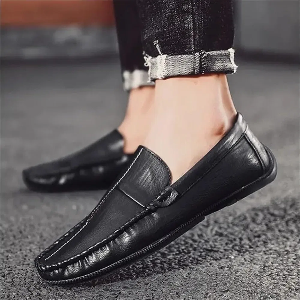 Мокасины кожаные Mens Vegan Leather Loafers Moccasins, Black DHFIRUFSHLO — фото 2