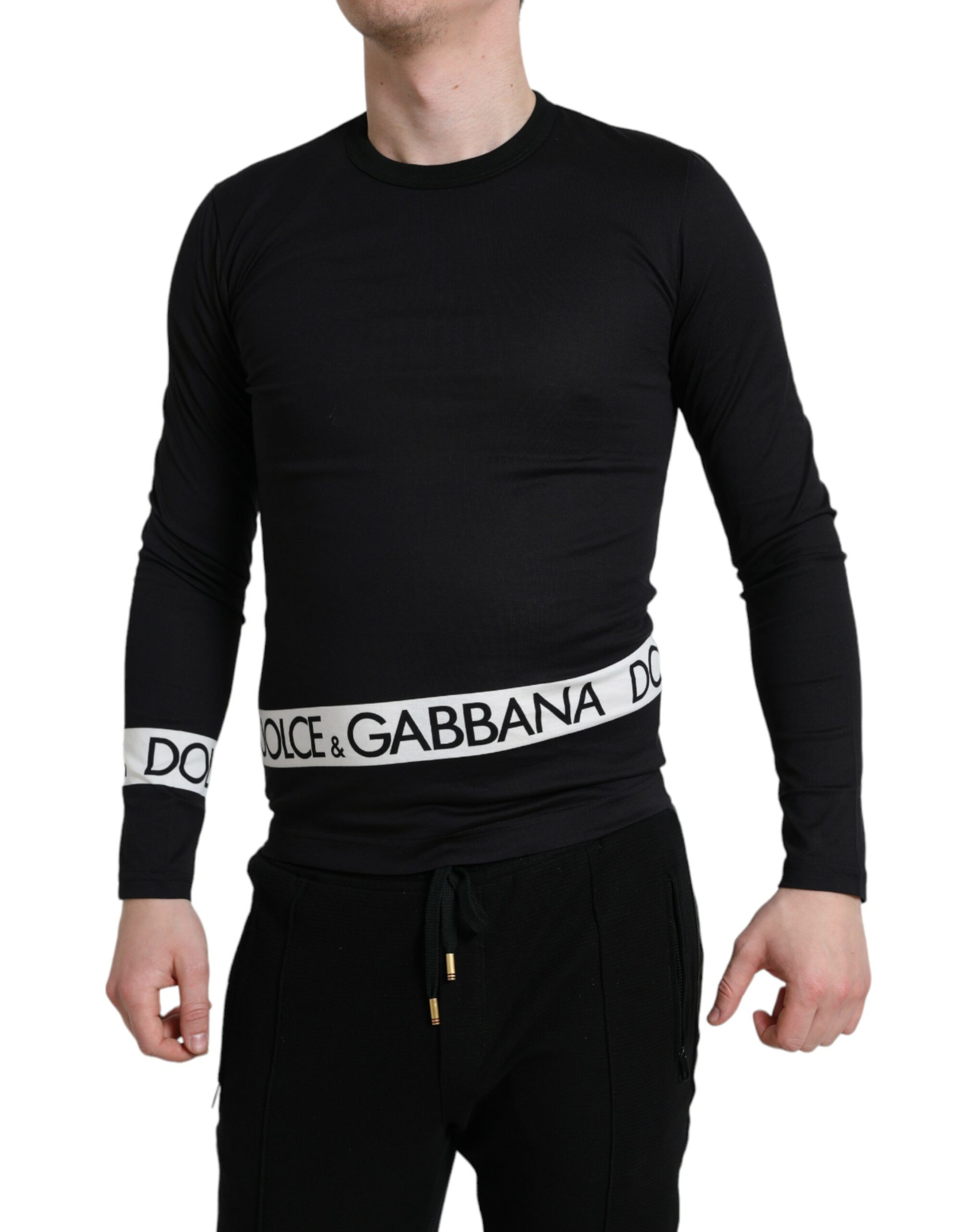 

Элегантный черный хлопковый свитер с логотипом Dolce & Gabbana