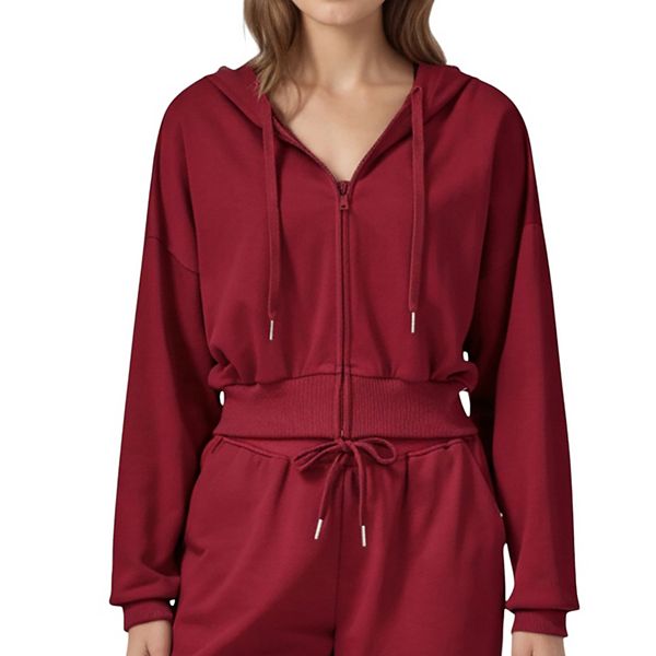 

Женская укороченная худи на молнии с капюшоном на шнурке и длинными рукавами Anna-Kaci, Burgundy