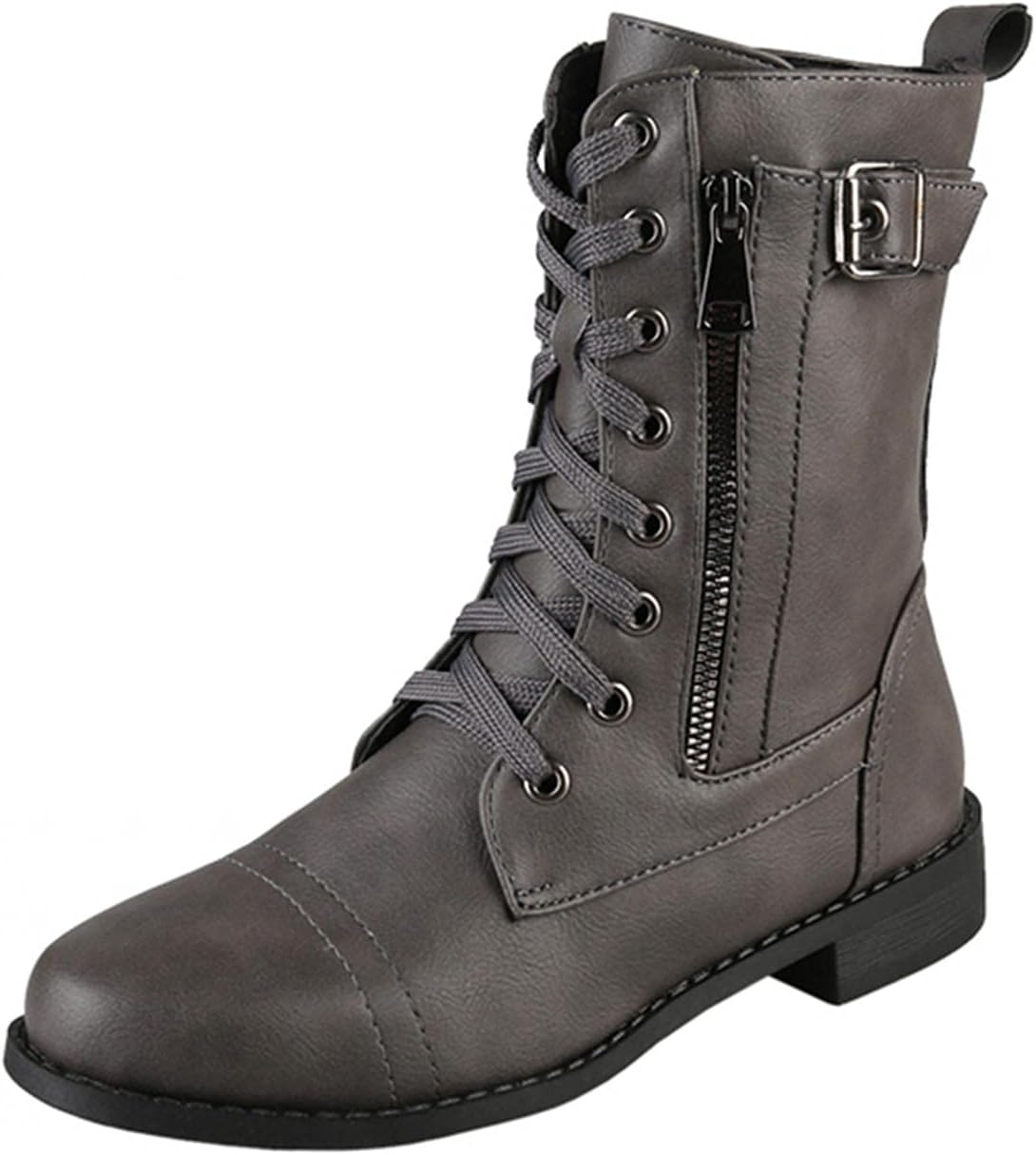 

Женские боевые ботинки Hbeylia с боковой молнией 2021 года, модные повседневные кожаные ботинки на низком каблуке с шнуровкой, серый
