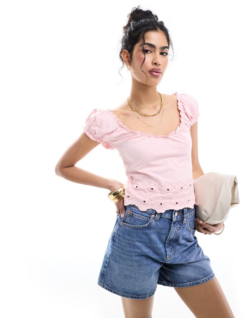 

ASOS DESIGN – Розовый топ доярки с английской вышивкой