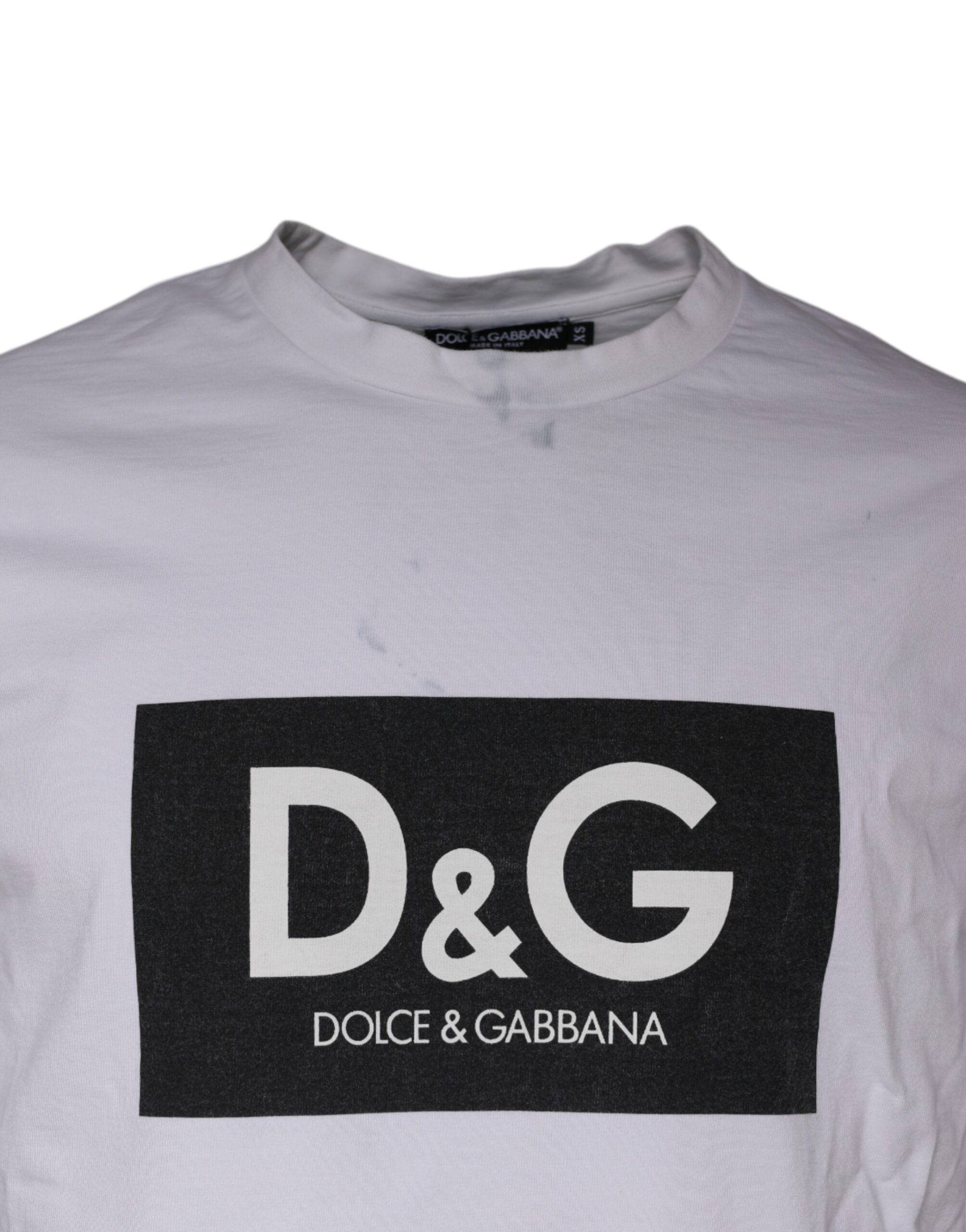 Белая хлопковая футболка с круглым вырезом и принтом логотипа Dolce & Gabbana, белый — фото 2