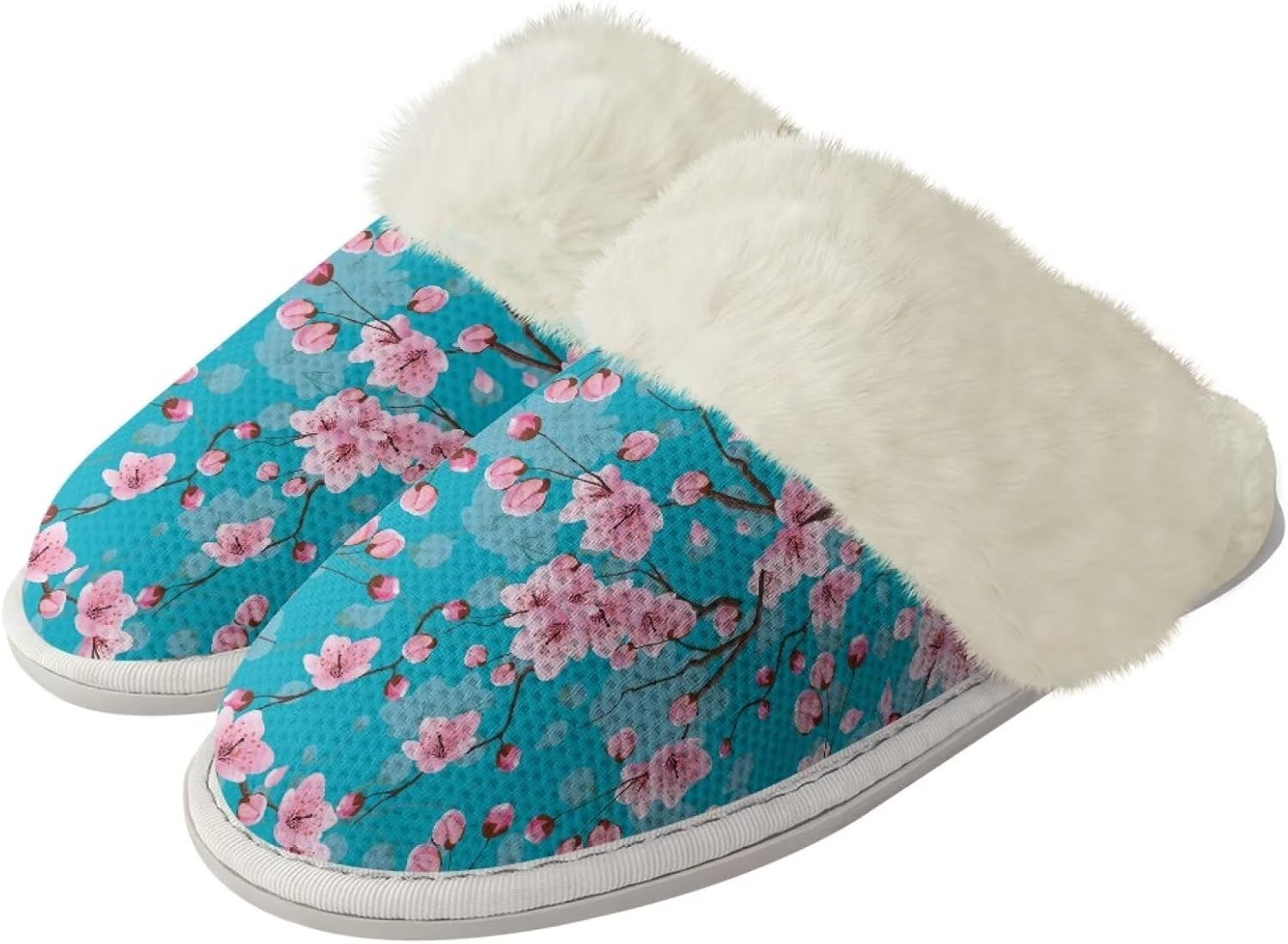 

Женские пушистые тапочки Мягкие плюшевые с закрытым носком Домашние тапочки Мокасины Мужские повседневные зимние теплые хлопковые домашние тапочки с нескользящей резиновой подошвой для спа и ванны Watdotory, Cherry Blossom