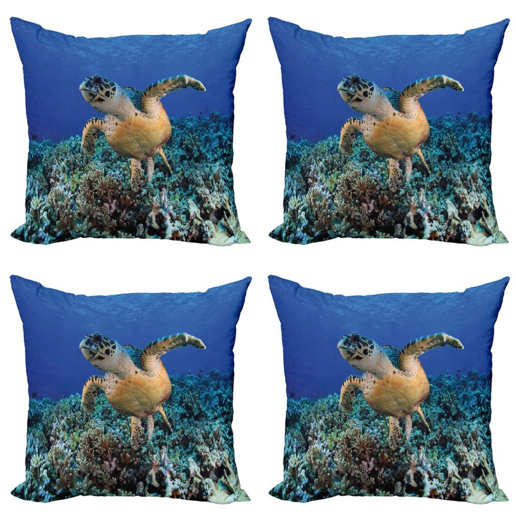 

Комплект чехлов для подушек ABAKUHAUS Turtle (4 предмета), Cheloniidae Deep Ocean, современная двусторонняя цифровая печать, 45 см x 45 см, фиолетово-синий, бледно-коричневый