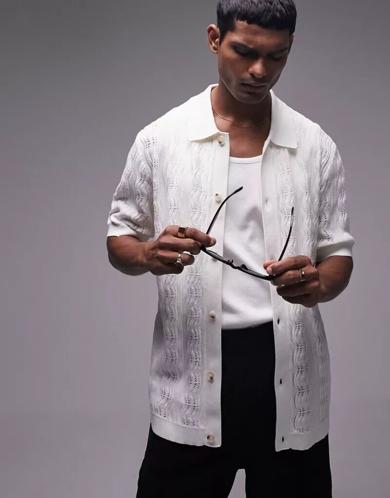 

Белая фактурная трикотажная рубашка на пуговицах Topman