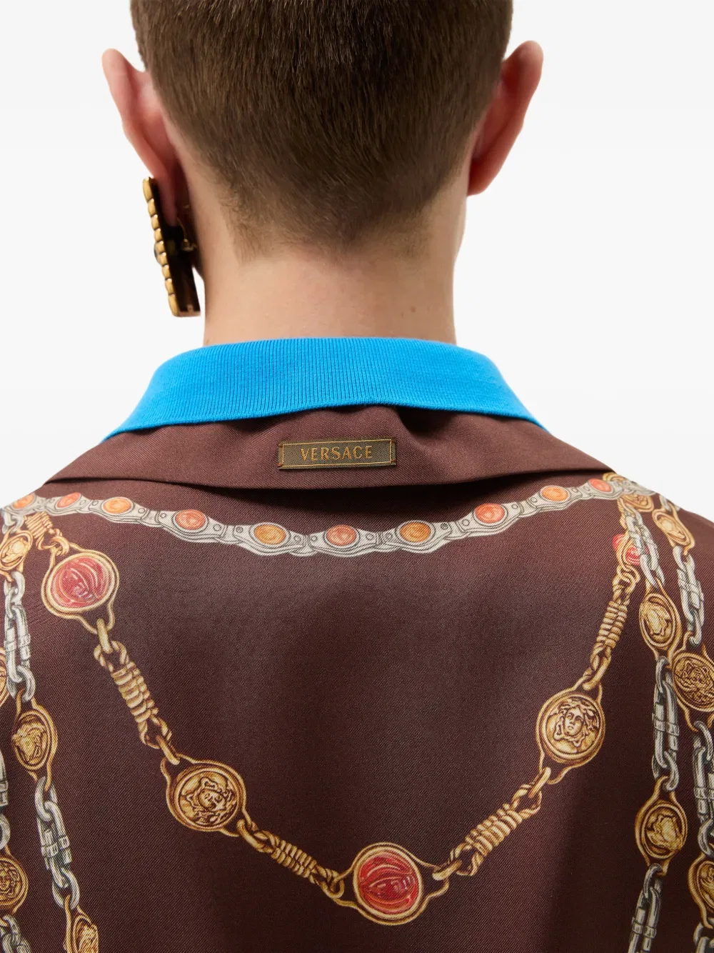 Платье-рубашка из шелкового твила с принтом Versace, коричневый — фото 4