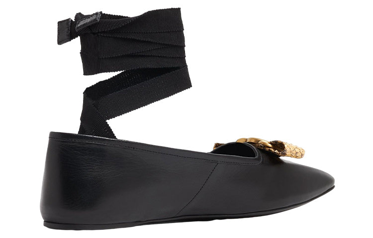 Кроссовки (WMNS) Gucci Leather Ballerina Flats With Ribbon And Bow 'Black' — фото 3