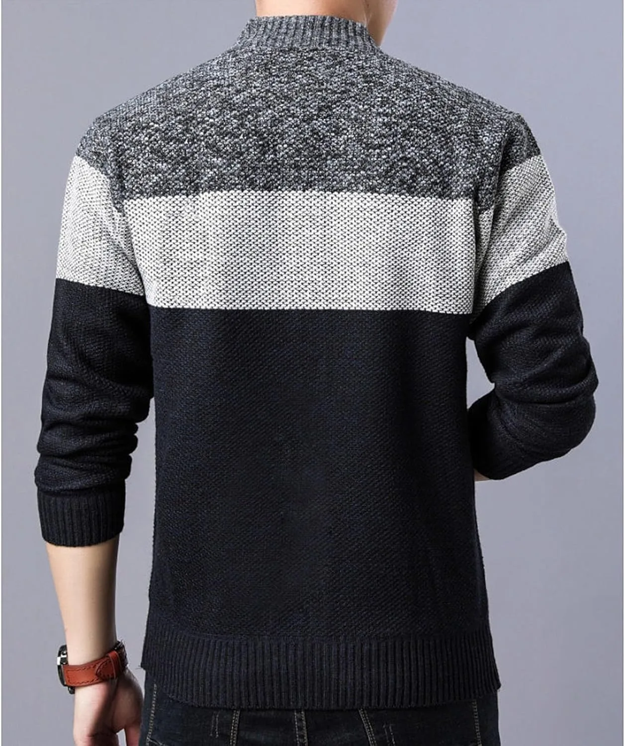 Мужская легкая вязаная куртка-кардиган Zip Up Slim Fit с длинными рукавами в полоску — фото 4