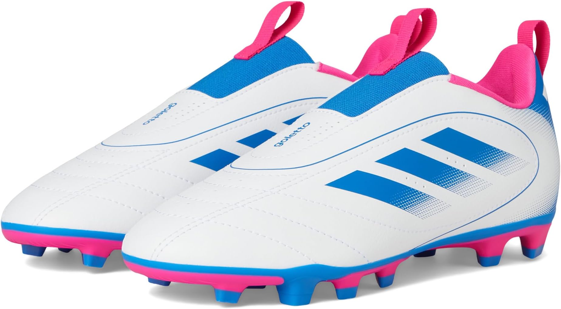 

Кроссовки adidas Kids Goletto IX Laceless Firm/Multi Ground Soccer Cleats, цвет White/Bright Royal/Team Shock Pink