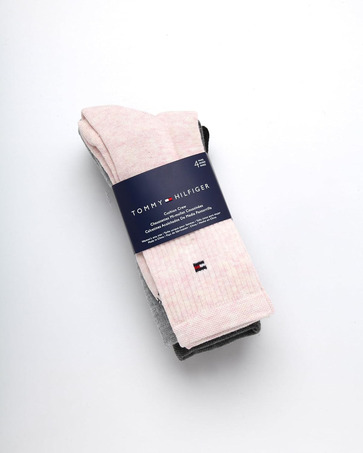 Женские носки Tommy Hilfiger Crew Socks - 4 пары влагоотводящих дышащих спортивных повседневных носков для женщин (размеры 4-10), Rose Smoke Heather Assorted — фото 3