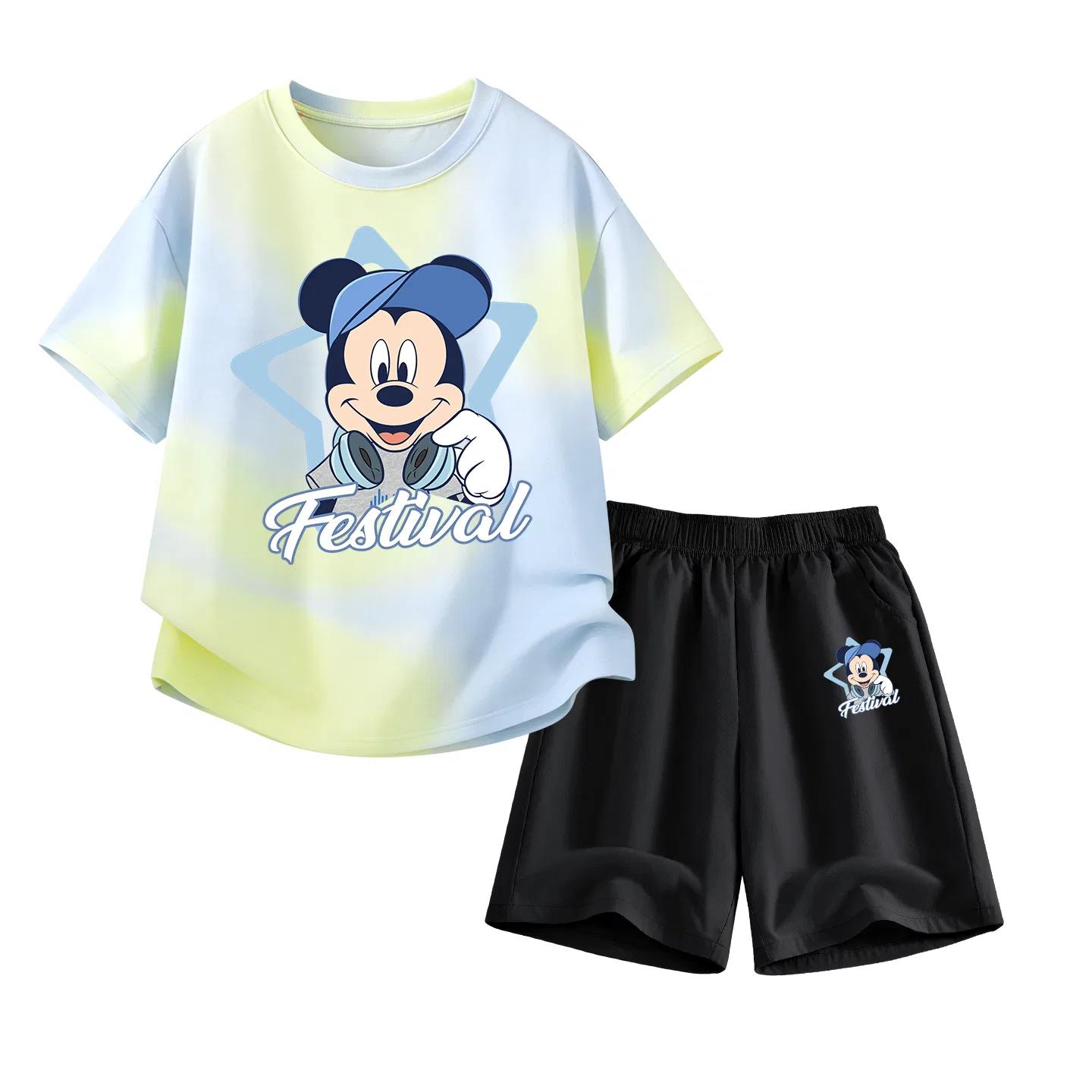 Спортивный костюм для детей Disney с круглым вырезом, тонкий, дышащий, темно-синий и черный