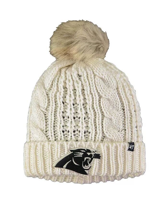 

Женская кремовая вязаная шапка Carolina Panthers Meeko с манжетами и помпоном '47 Brand
