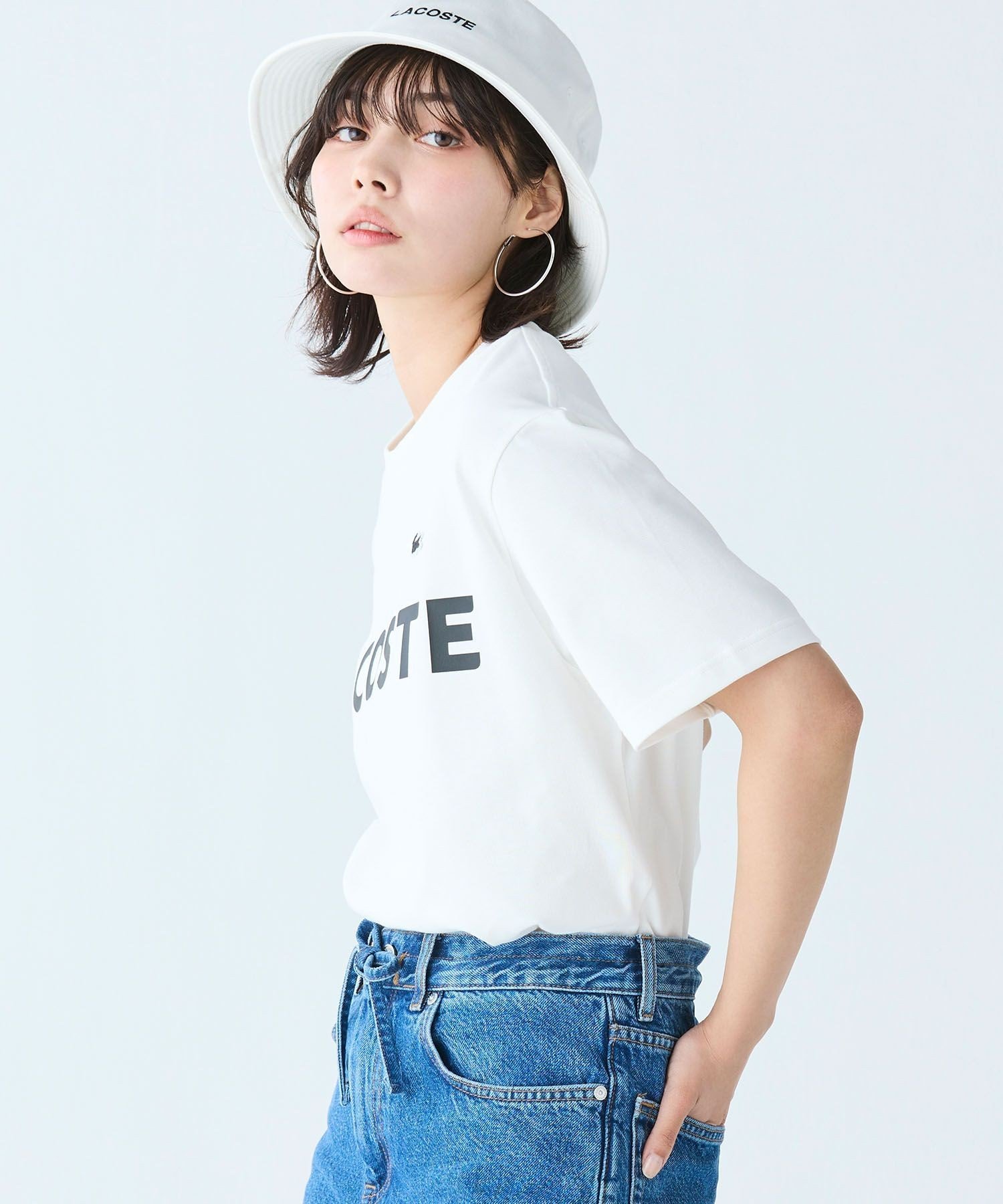 Футболка Lacoste, короткий рукав, плотная ткань, резиновый принт и логотип, off white — фото 3