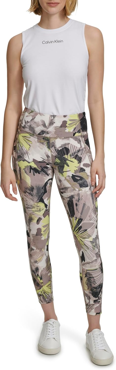 Женские леггинсы Calvin Klein с принтом и высокой талией, Collage Floral Nu Beige — фото 2