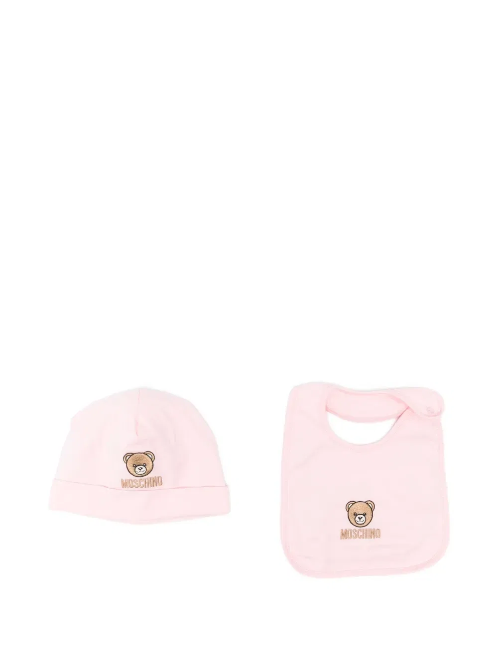 Комплект из нагрудника и шапки с вышитым логотипом Moschino Kids, розовый