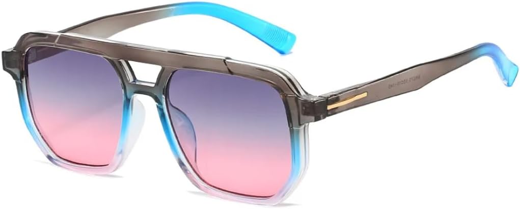 

Ретро-солнцезащитные очки с двойным градиентом для женщин, стильная оправа из двух цветов, простой тренд для мужчин, защита от УФ-излучения UV400 TVTBBVV, Grey Blue Pink