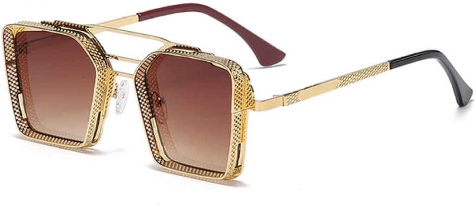 

Солнцезащитные очки в стиле ретро-панк квадратной формы для мужчин и женщин, в стиле стимпанк, разноцветные, с защитой от УФ-излучения UV400, из сплава, модные очки DSXLY, Gold-brown