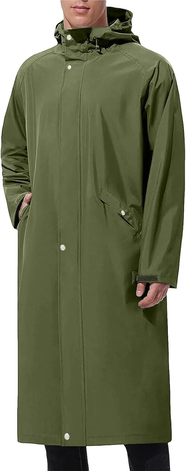 Мужская длинная куртка-ветровка дождевик Waterproof легкая Packable для бега, походов, велоспорта и гольфа с капюшоном Generic, зеленый