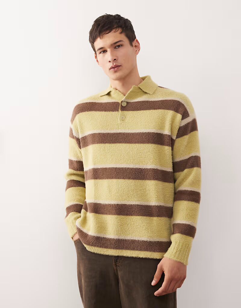 

Вязаный джемпер-поло в мягкую полоску Reclaimed Vintage, зеленый