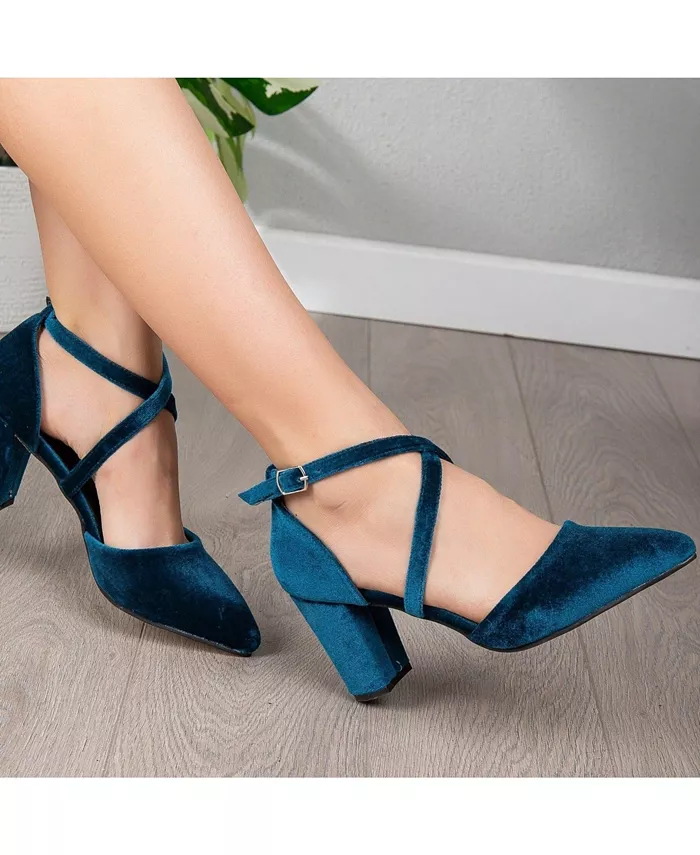 Женские туфли Sina Criss Cross с блочным каблуком Forever & Always Shoes, синий — фото 2