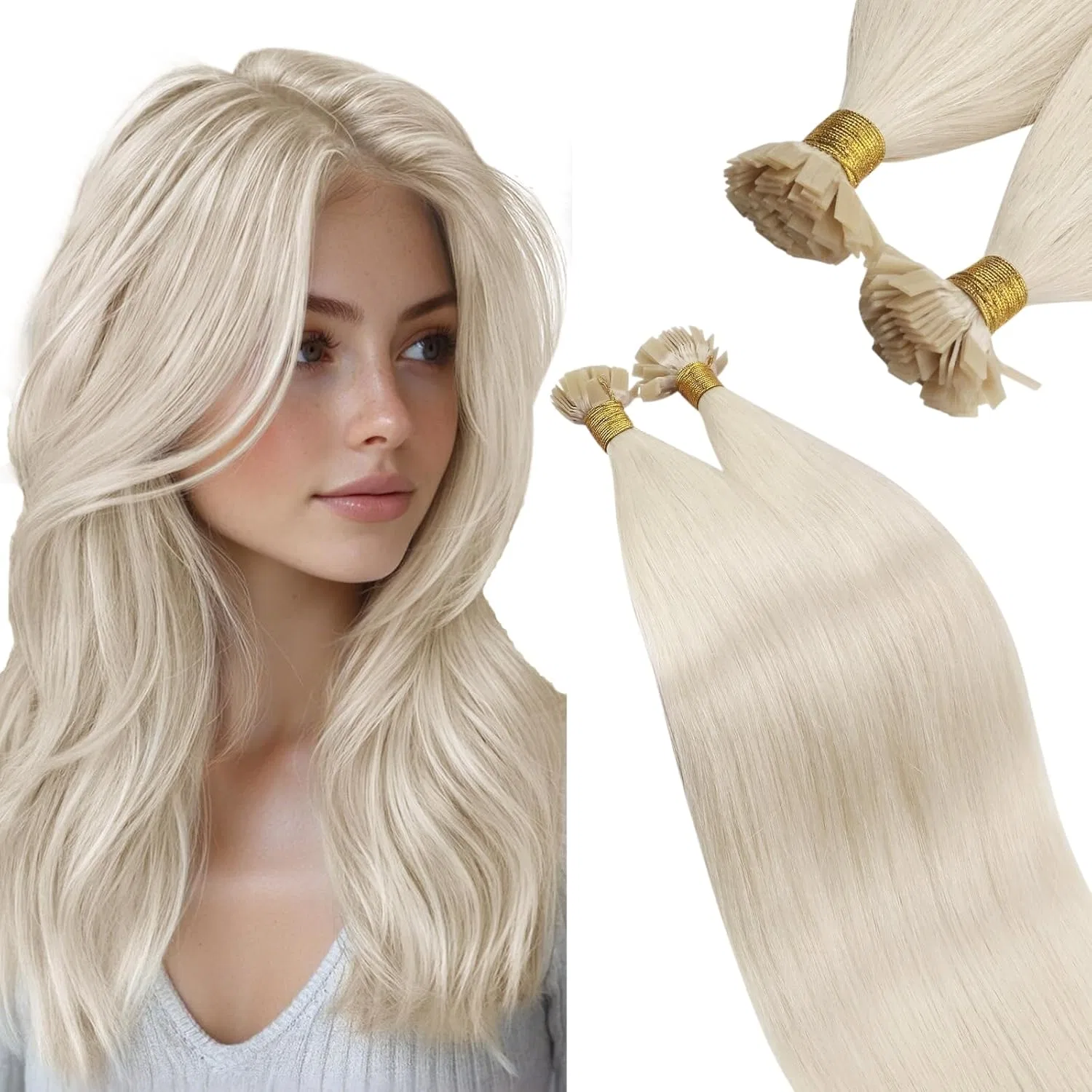 Блондинистые наращивания волос Ugeat Bonding Remy Real Hair Extensions Flat Tip, 35 см, 50 г Ugeat