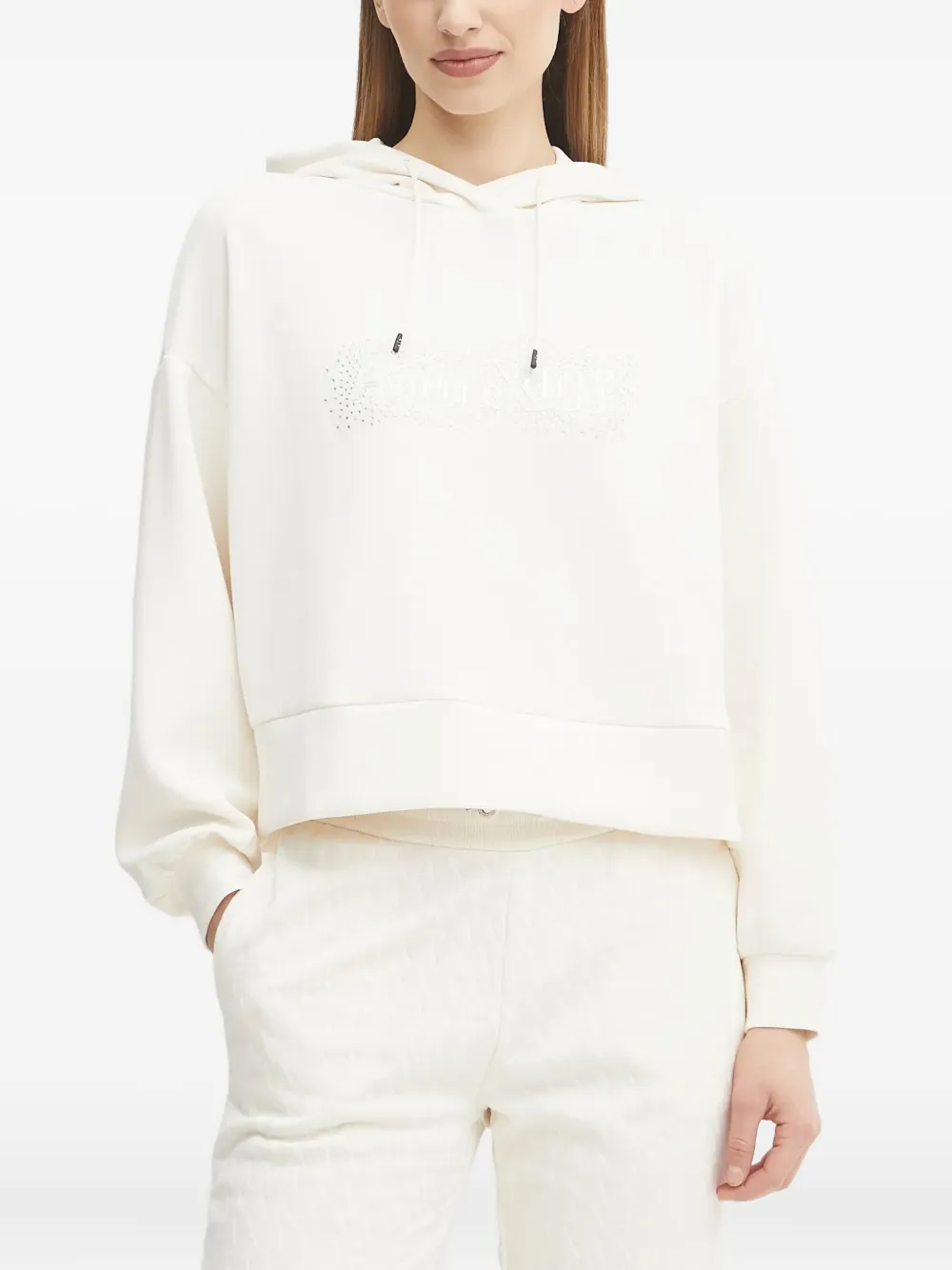 

Худи с длинными рукавами, украшенное кристаллами Armani Exchange, белый