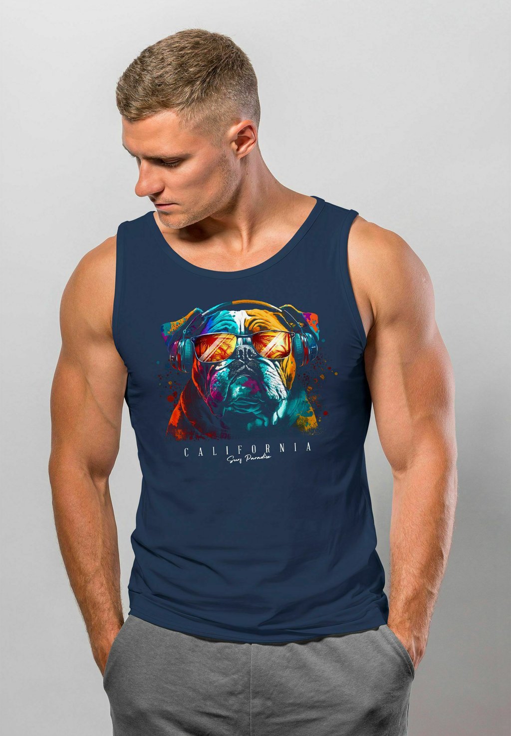 

Топ TANK PRINT CALIFORNIA BULLDOG MUSIK KUNST MOTIF DJ MU Neverless, цвет navy