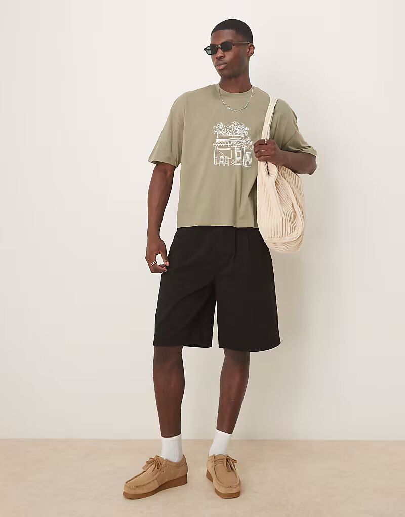 

Длинные шорты ASOS DESIGN черного цвета с двойными складками