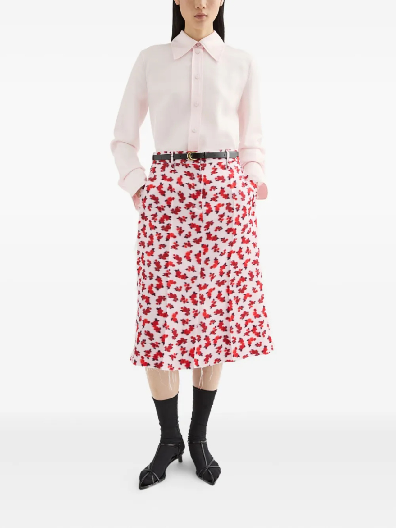 Jil Sander юбка миди с цветочным принтом, розовый — фото 2