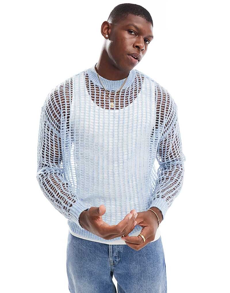 

ASOS DESIGN – Синий меланжевый вязаный свитер свободного кроя