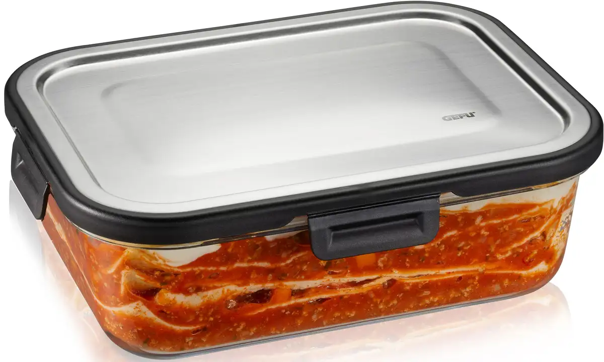 

Ланч-бокс GEFU "MILO", (1 шт.), лазерный QR-код для контроля запасов через приложение (только для Android) 13х5,9х17,7 см, серебристый/черный