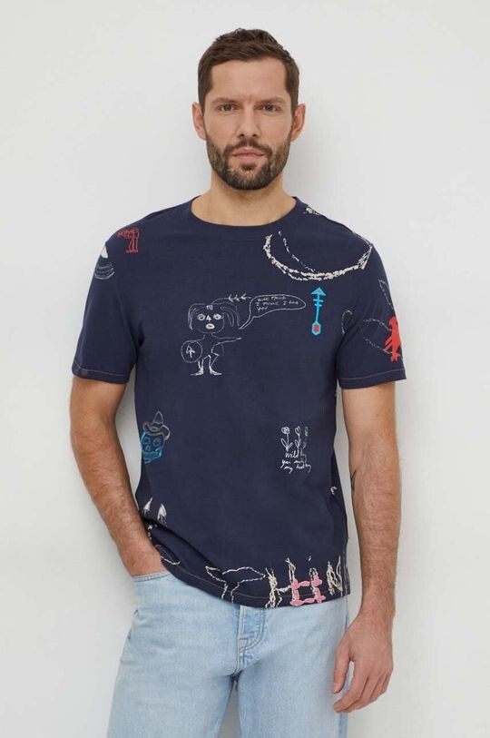 

Хлопковая футболка Desigual, темно-синий