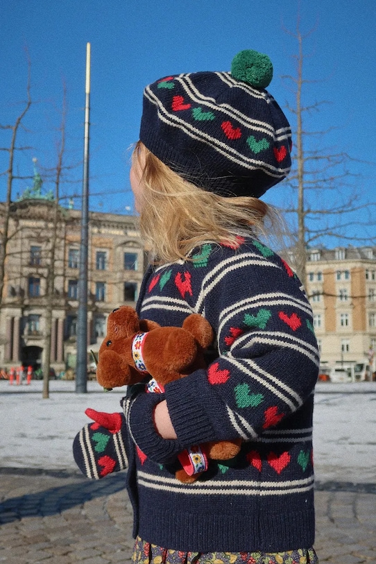 Детский кардиган с добавлением шерсти BELOU KNIT CARDIGAN Konges Sløjd, темно-синий