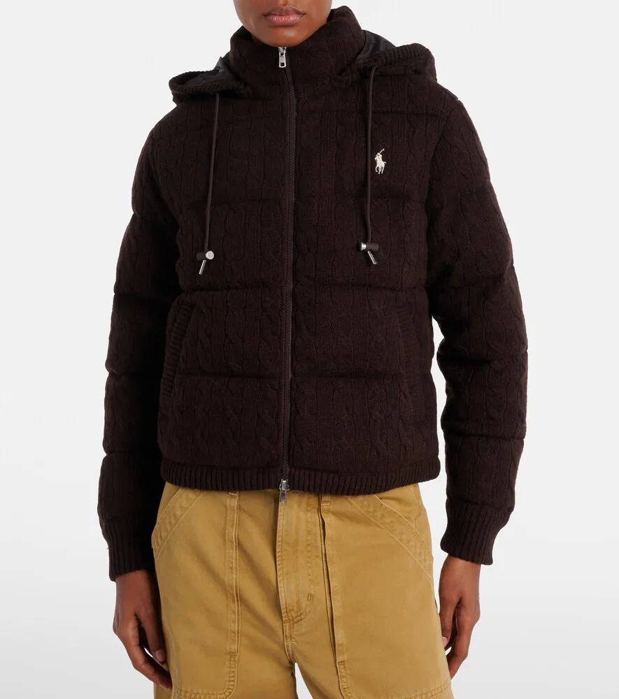 Пуховик крупной вязки из шерсти и кашемира Polo Ralph Lauren, коричневый — фото 3