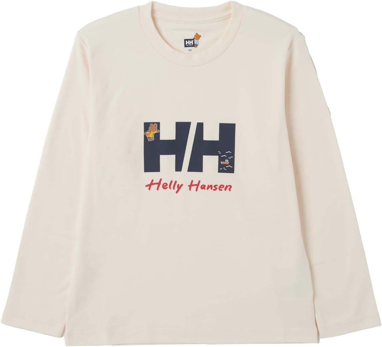 

Футболка с длинным рукавом Helly Hansen HJ32460, детская, с длинным рукавом, HH, футболка с изображением медведя Хелли, слоновая кость