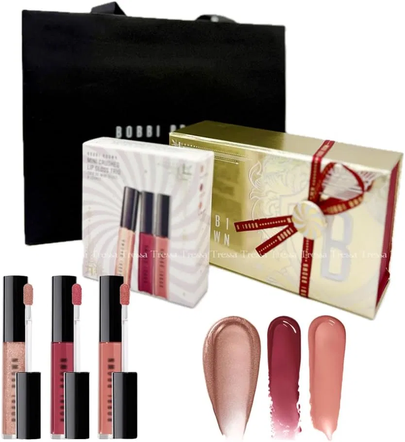 Набор блесков для губ Mini Crushed Oil Infused Lip Gloss Trio Holiday B Brown Collection Christmas Coffret 2025, 3 оттенка, 4 мл каждый