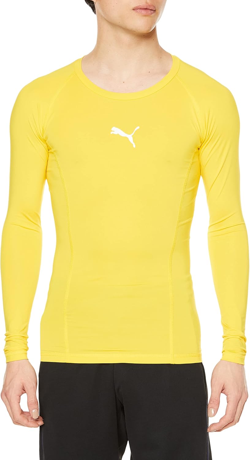 

Мужская футболка PUMA LIGA BASELAYER с круглым вырезом и длинными рукавами (658223) - влагоотводящий, быстросохнущий компрессионный внутренний слой для футбола, желтый