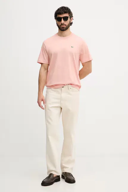 Футболка мужская Lacoste базовая, 100% хлопок, розовый — фото 2
